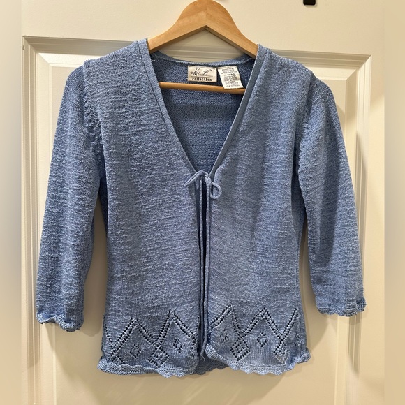 Vintage Blue Knit Cardigan with Tie Front - Picture 1 of 4
